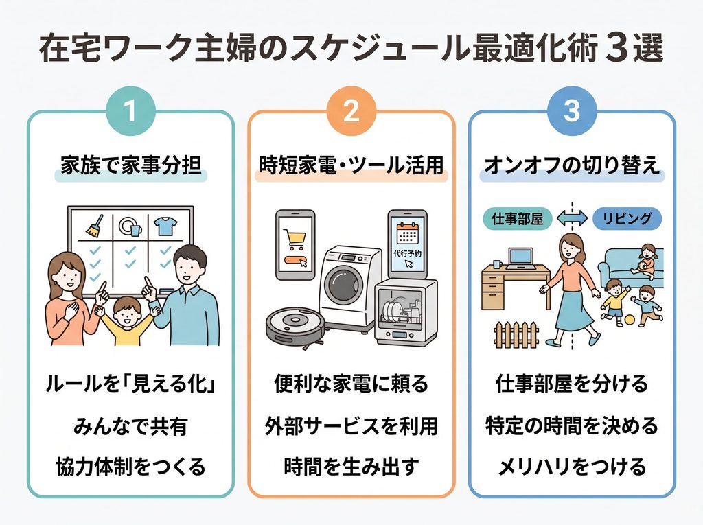 在宅ワーク主婦向け、家事と仕事を両立するスケジュール最適化術3選の図解