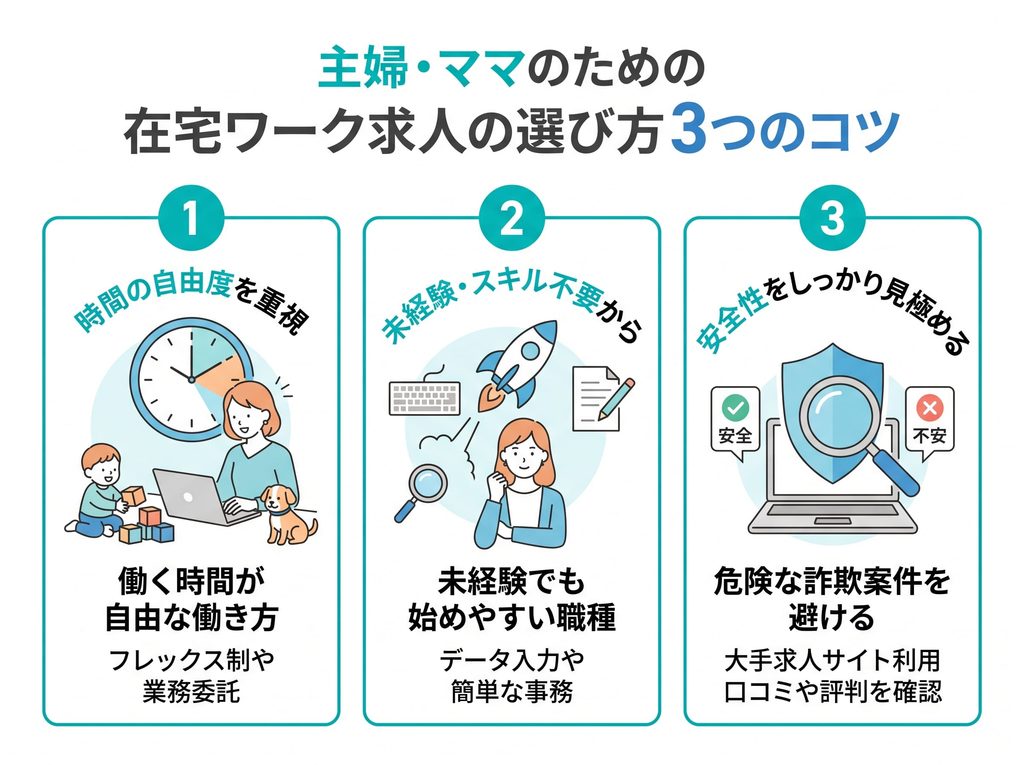在宅ワーク主婦向け、スケジュール調整しやすい求人の選び方3つのコツの図解