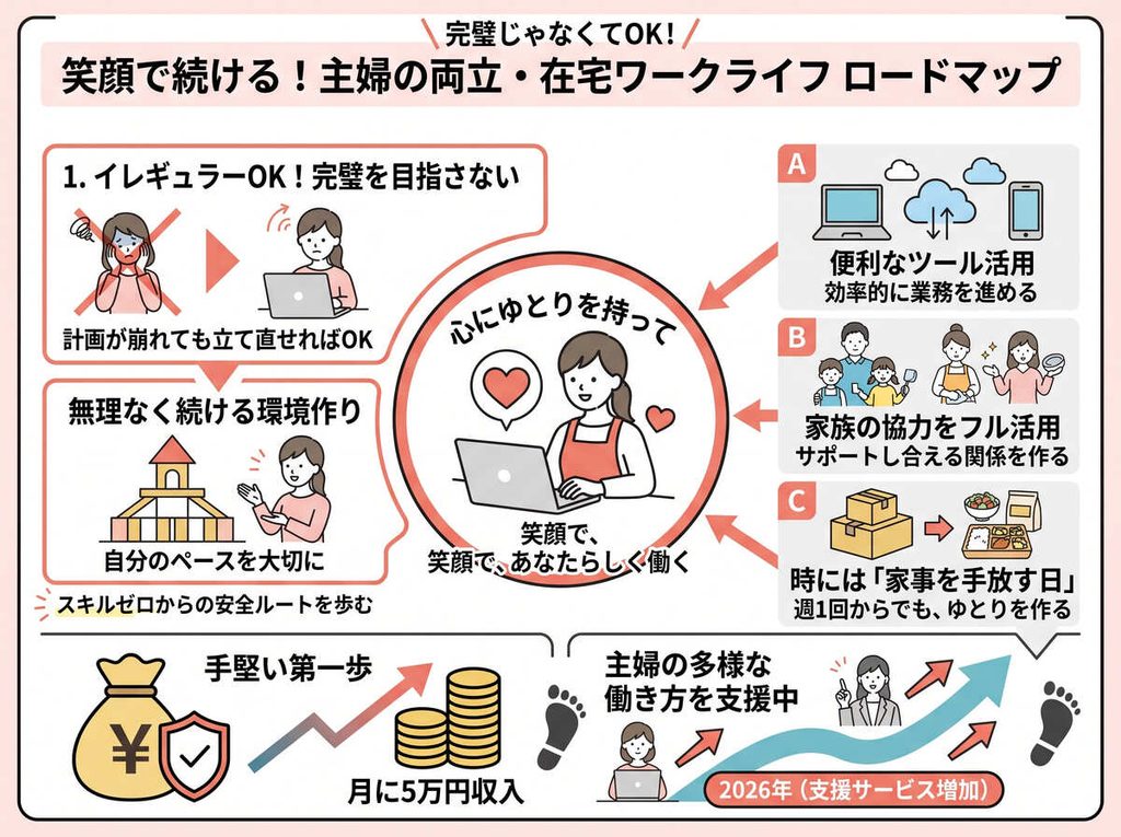 在宅ワーク主婦向け、笑顔で両立を続けるためのロードマップ図解